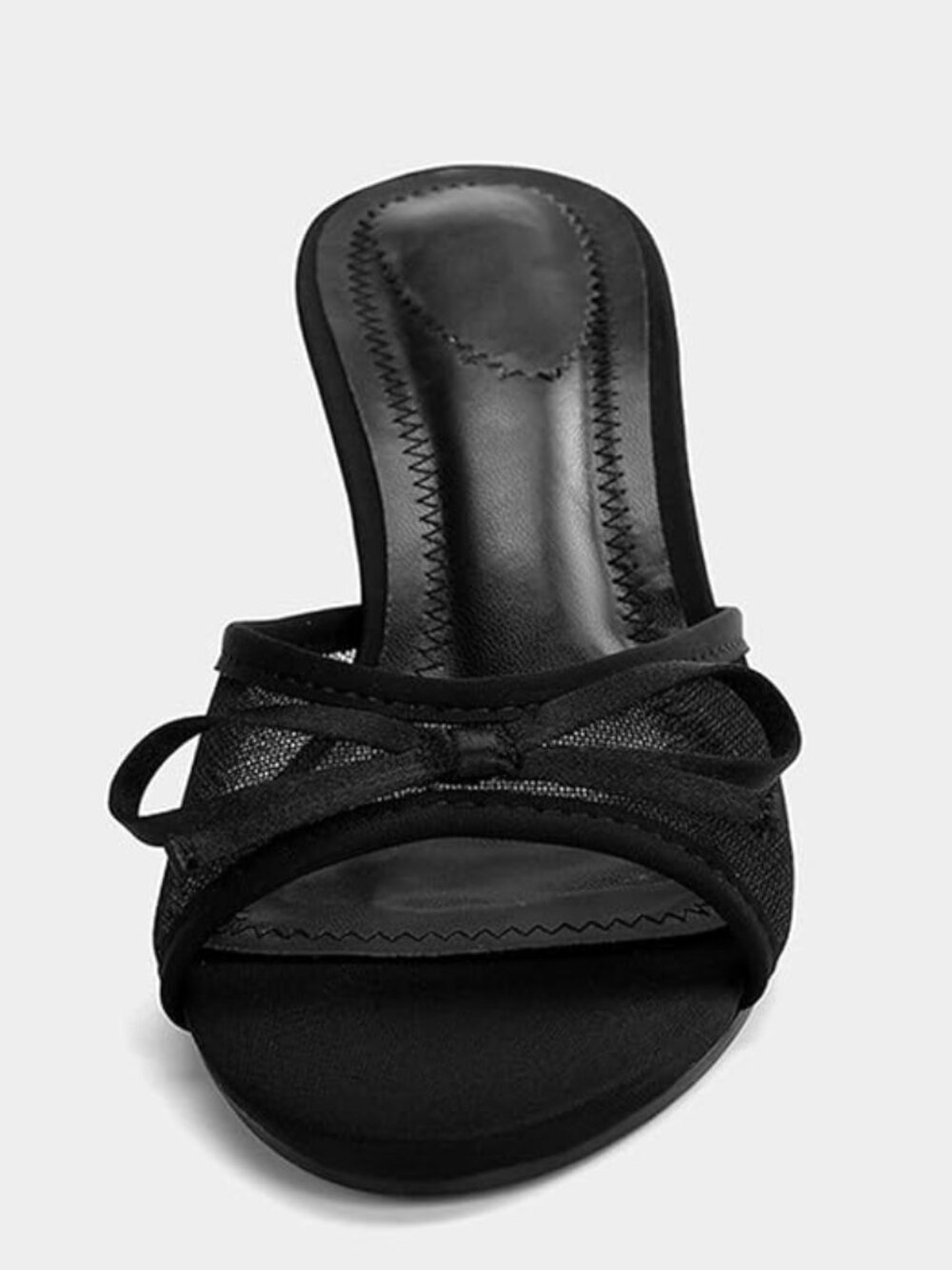 NEW Women's Size 4 Zara Black Kitten Heels Bow Mesh Round Open Toe Slip On Heels
